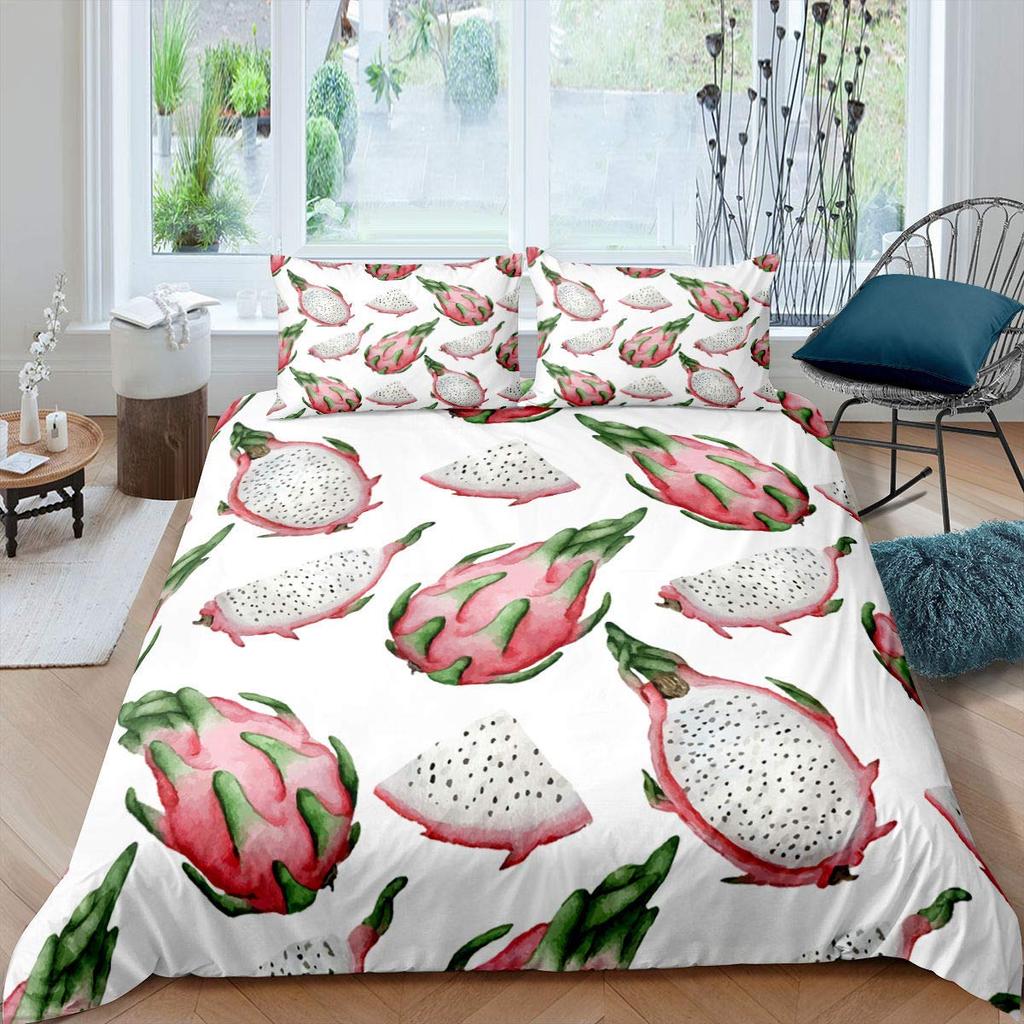 Red Pitaya Duvet Cover King Queen Dragon Fruit Painting Bedding Set Tropical Fruits Comforter Cover Modern Art Soft Quilt Cover