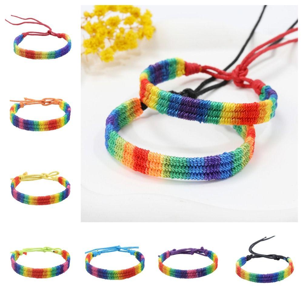 Classic Rainbow Braided String Bracelet Adjustable Bohemian Rope Woven Hand Chain Women
