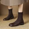 Krazing Pot Флок Осенне-зимняя обувь Низкий каблук Размер 43 Стрейч-сапоги Задняя вставка Прямой стиль Эластичные ботильоны