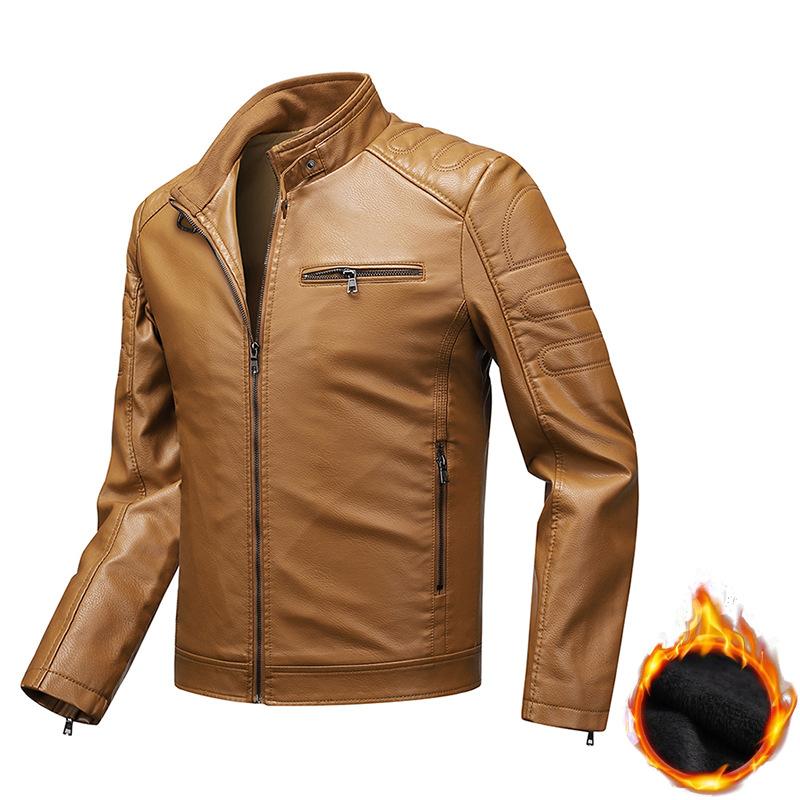 Мужская кожаная приталенная куртка плюс бархатная зимняя куртка мужской мотоциклетный костюм большой размер стойка воротник кожаная куртка мужская
