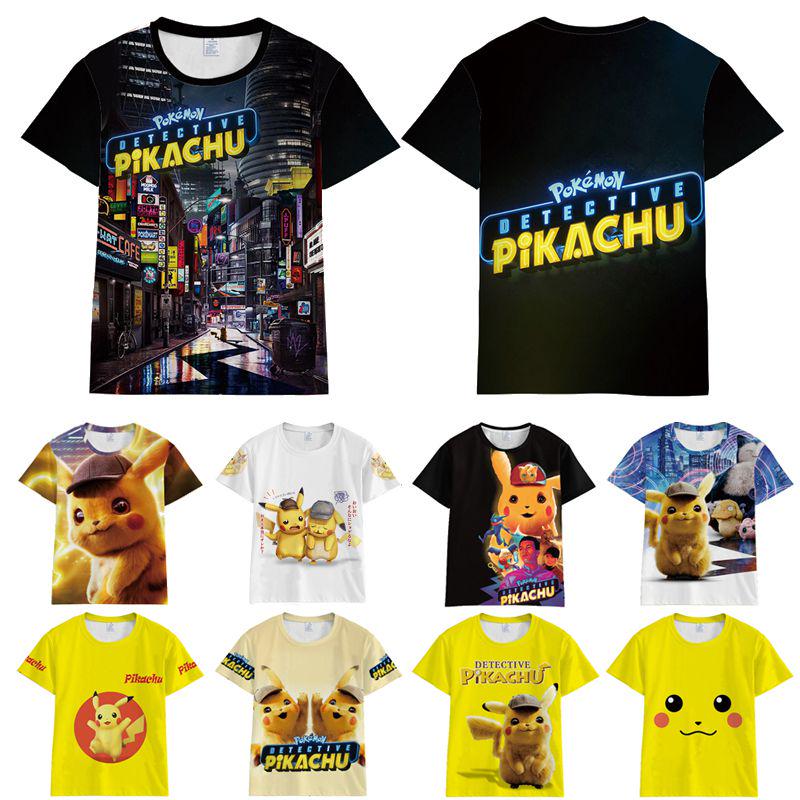 Pokemon Detective Pikachu Tshirt 3d Print Short Sleeve Cosplay Costume Tee Tops