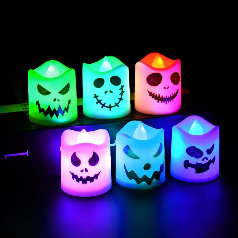 6Pcs/lot Led Halloween Ghost Pumpkin Candle Light Halloween Party Home Bar Multicolor Lamp Decoration Haunted House Horror Props