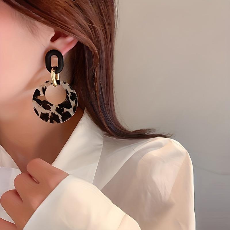 New Vintage Black Leopard Print Circle Drop Earrings For Women Trendy Acrylic Round Geometric Dangle Earrings Jewelry Gifts