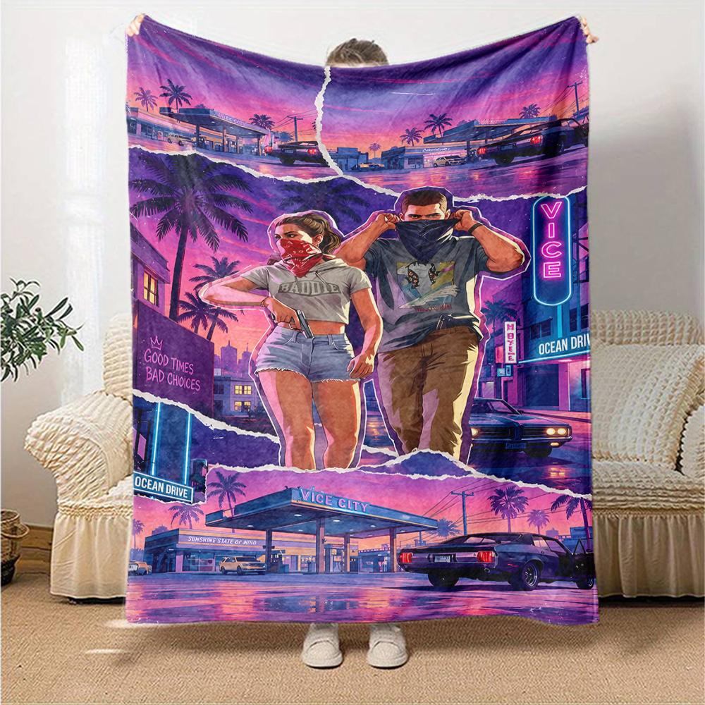 1pc Blanket - Game Grand Theft Auto Print Design,Lightweight Blanket for Sofa,Bed- Soft &Warm,Gift for All Seasons
