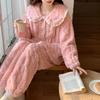 Пижама женская зимняя толстая коралловая бархатная сладкая и милая пшеничная кукольная воротник принцесса ветер кардиган стиль домашняя одежда которую можно носить