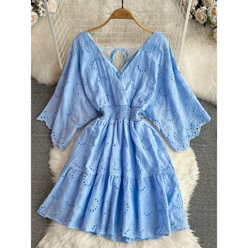 Summer Fashion A- Line Embroidered Seaside Holiday Beach Dress