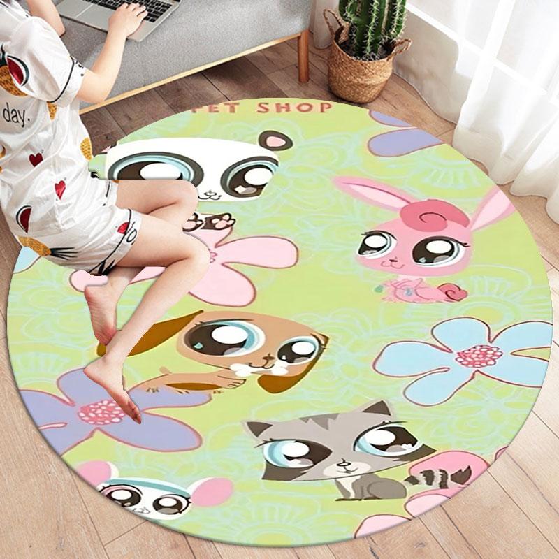 Littlest Pet Shop Round Area Rug,Carpet Rug for Living Room Bedroom Sofa Playroom Decor,Non-slip Floor Mat