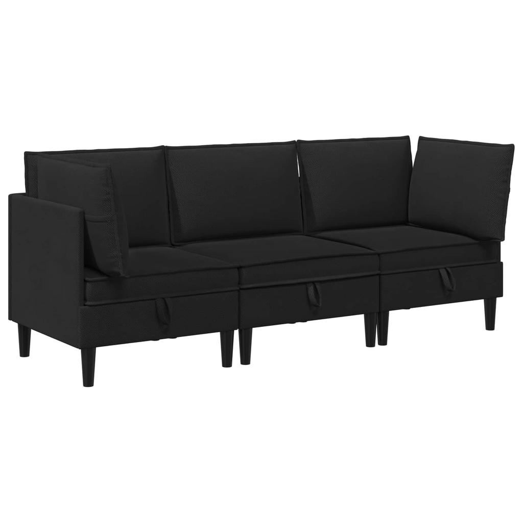Living Room Set 3 pcs Black Fabric