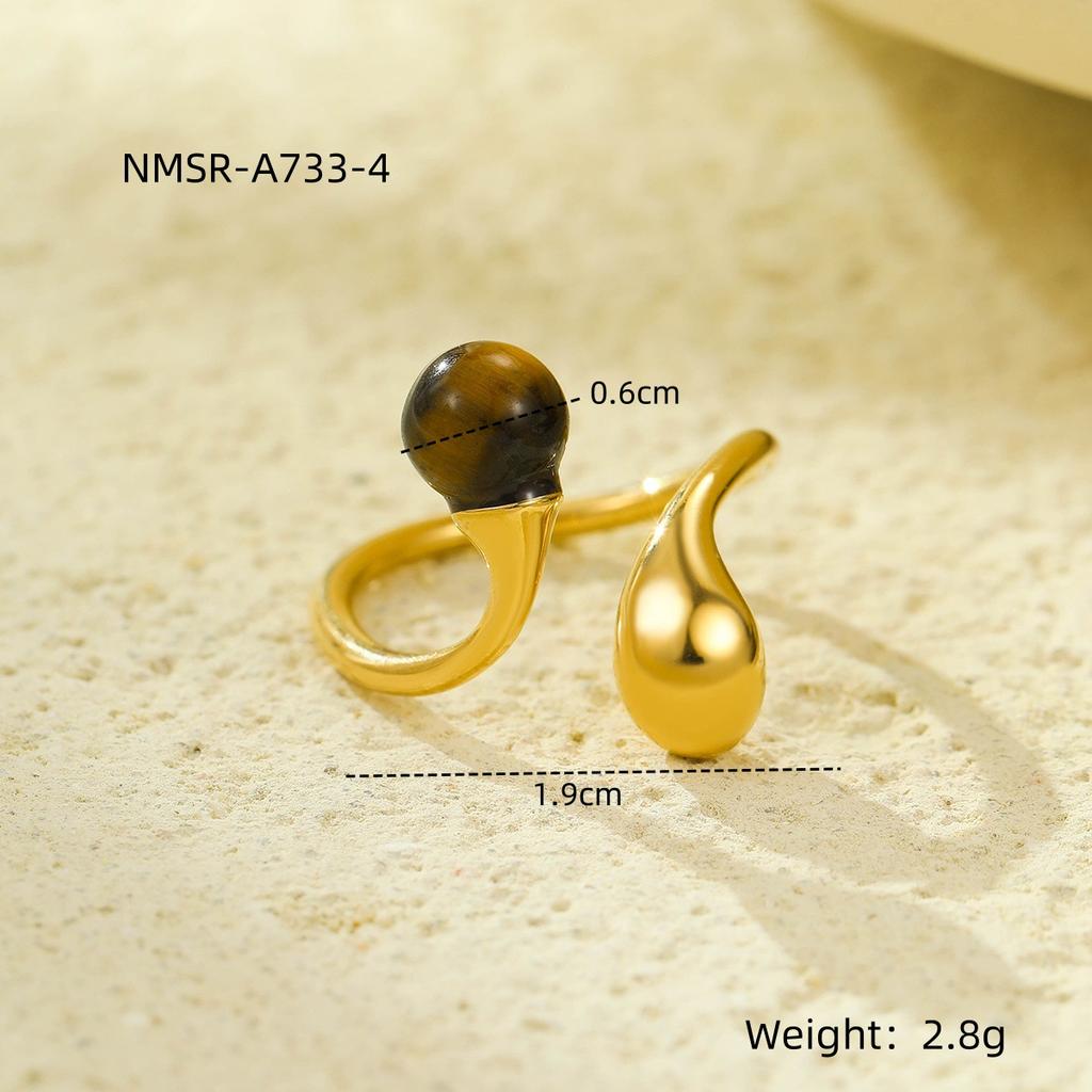 GEMCHIC Women's Irregular Geometric Open Ring with Natural Stone, 18K Gold Plated Stainless Steel Fashion Jewelry