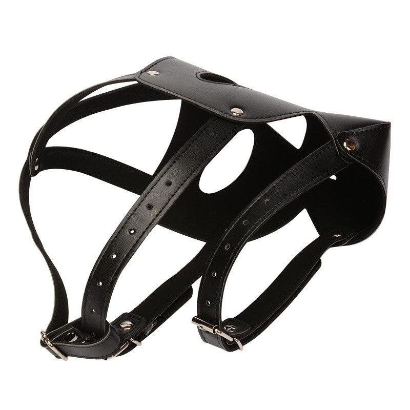 Sex Toy Headgear Black Leather Mask Headgear Fetish Harness BDSM Sex Games Chastity
