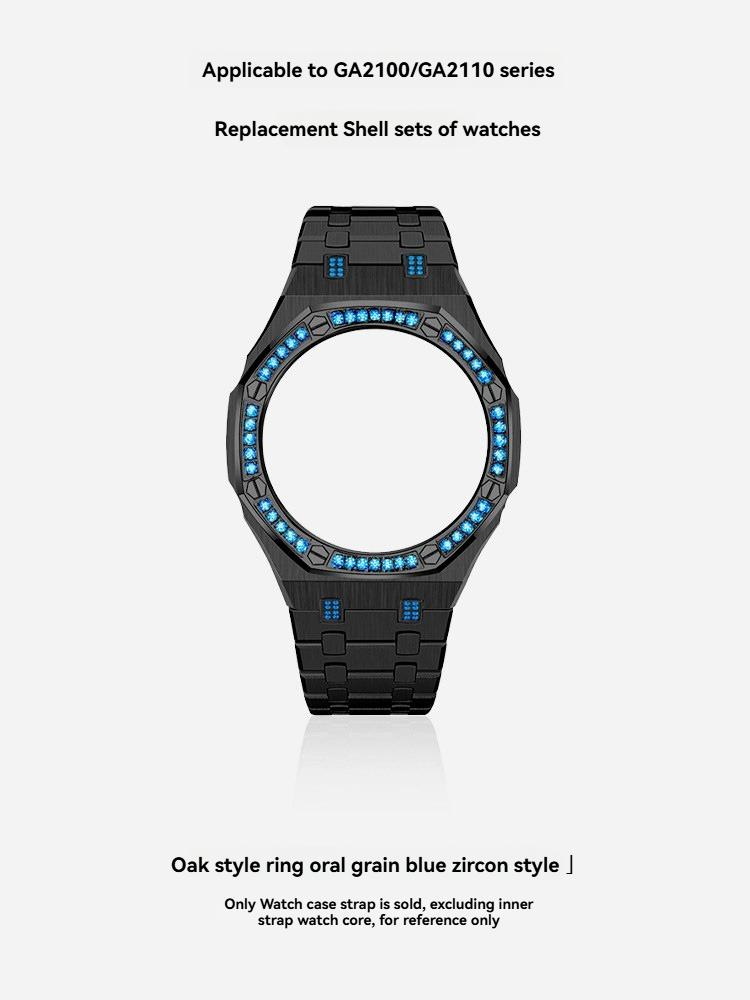 Для Casio Восьмиугольные Спортивные Часы GA2100/GA2110/GA-B2100 Модифицированный Нержавеющая Сталь Металл Синий Алмазный Корпус Ремешок Набор Аксессуаров