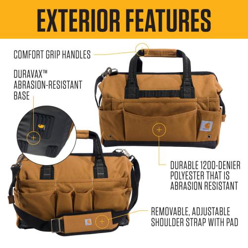 carhartt Onsite Tool Bag, Durable, Waterproof, Heavyweight Tool Storage Bag, 16-inch, 30 Pockets, Carhartt Brown