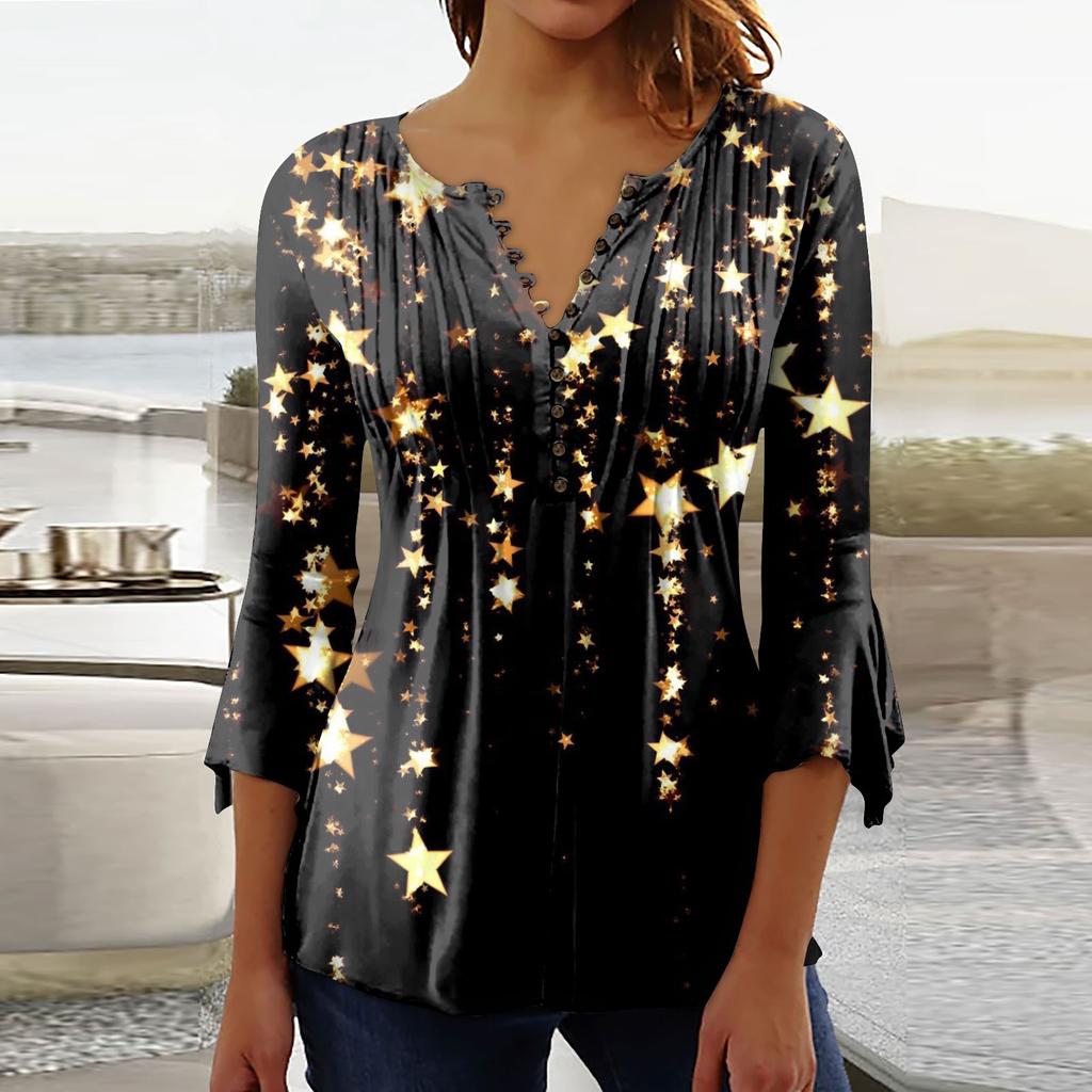 Женская рубашка с принтом на пуговицах, рубашка, леггинсы, топ