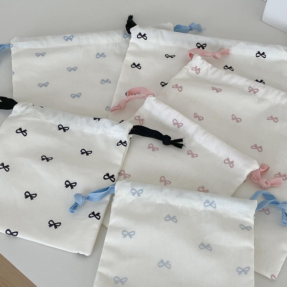 Bow Printed Drawstring Storage Bag Portable Cotton Pouch Diaper Pouch Bundle Pocket Work