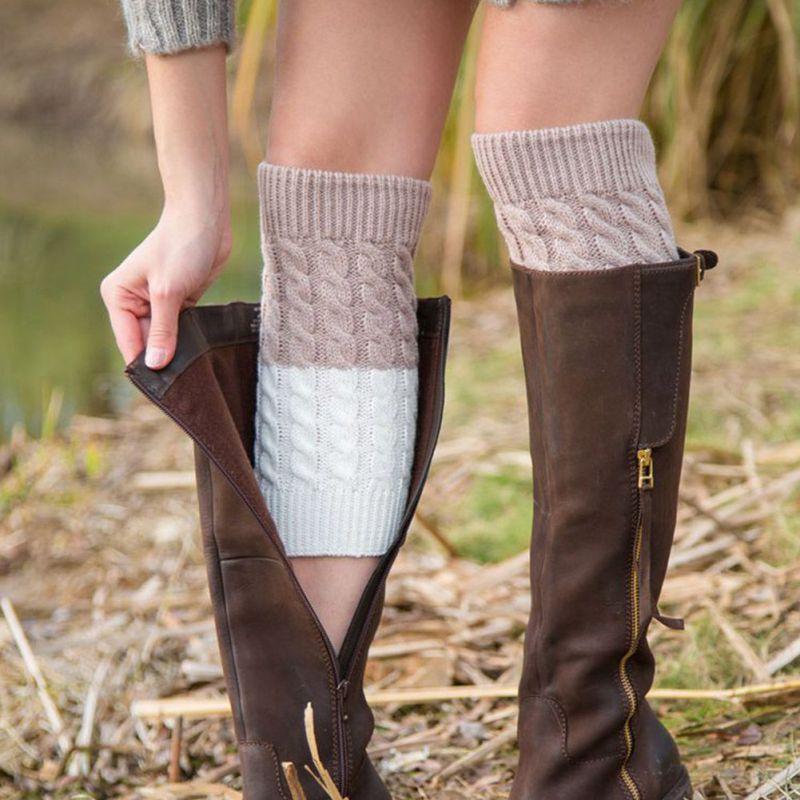 Winter Women Ribbed Leg Warmers Patchwork Knitted Long Boot Socks For Party Dance Sports Yoga Accessories
