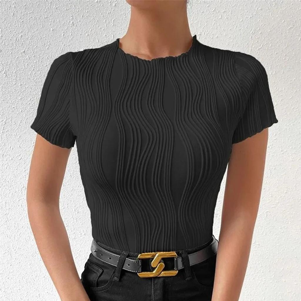 Women's Solid Color Round Neck Slim Short Sleeve T-shirt Top