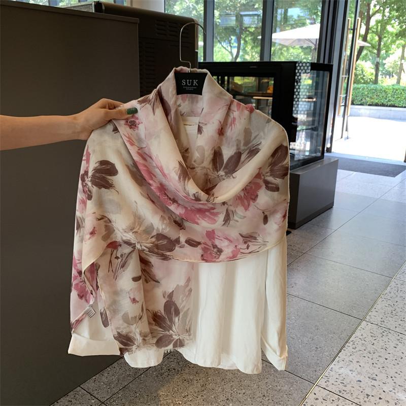 Summer Silk Scarf Shawl Sun Protection Dual-Purpose Yarn Scarf Scarf Spring And Autumn Ethnic Style Versatile Decorative Cotton And Linen Scarf