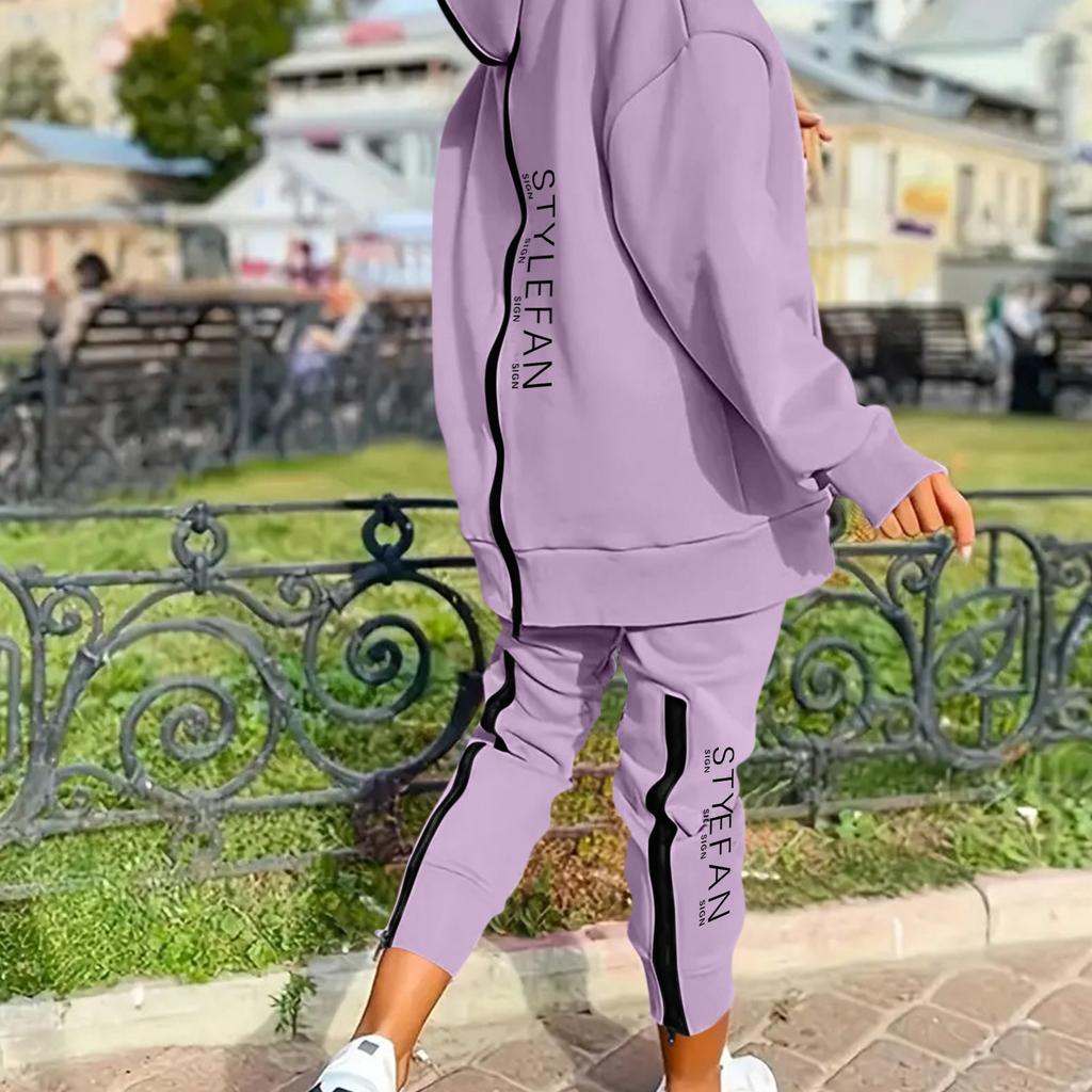 Женский комплект из двух предметов с длинными рукавами, длинными брюками и капюшоном на молнии