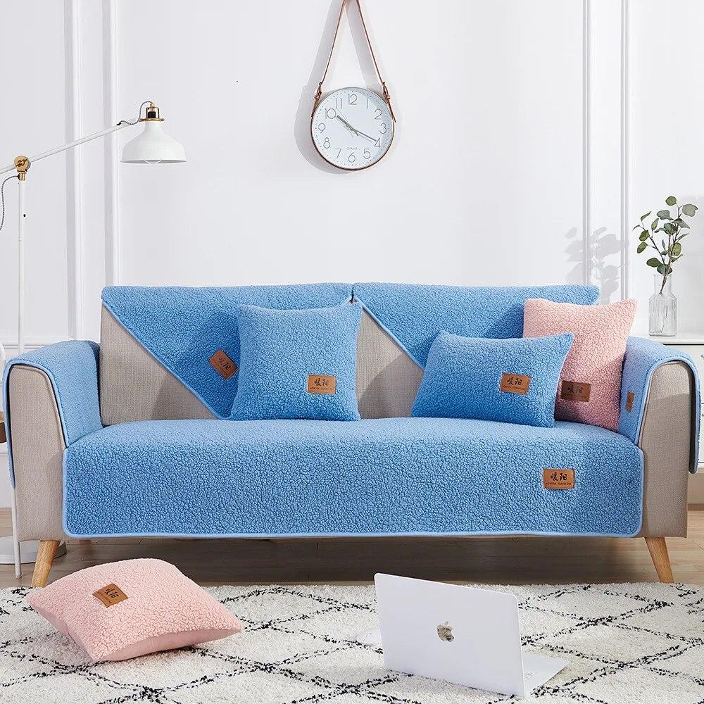 Современный мягкий гладкий чехол для дивана из овечьей шерсти, утолщенный плюшевый чехол, зимний напольный коврик, противоскользящие полотенца для дивана