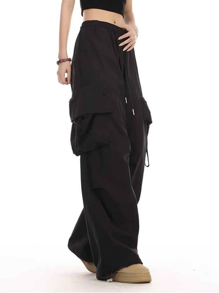 Бежевые брюки-карго женские в стиле Харадзюку в стиле хип-хоп Y2K винтажная уличная одежда оверсайз широкие брюки-парашюты женская корейская мода