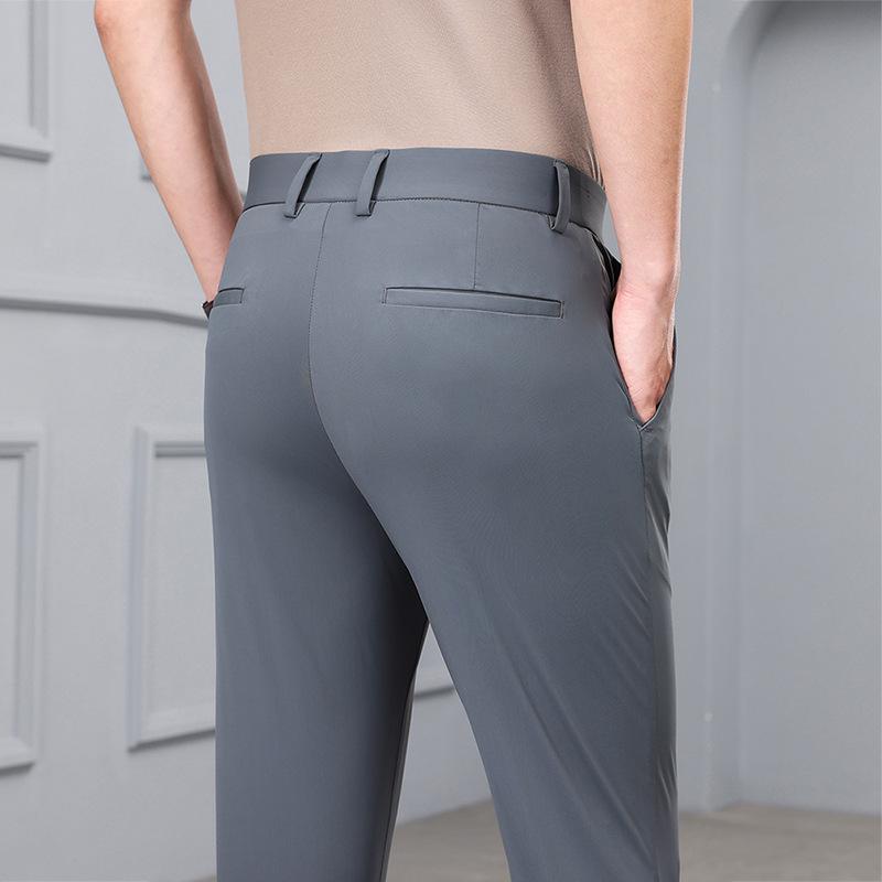 Men's High-Elastic Ice Silk Straight-Leg Fashion Trousers - Casual Business Wear