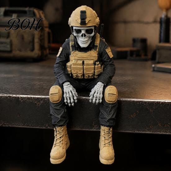 Military History Buff Gift Skeleton Hero Shelf Sitter Ornament, 3D Printed Soldier Figurine, Remembrance Sculpture Gothic Tactical Warrior Sitting