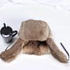 Rabbit Fur Cap Man Winter Genuine Fur Bomber Hat Windproof Warm Earmuffs Male Flat Grey/Black Russian Winter Rabbit Fur Hat