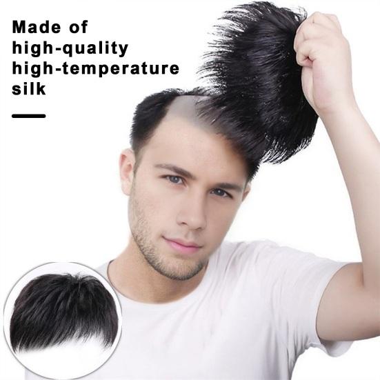 Men Short Straight Hairpiece with Bangs Bald Spots Gray Hair Coverage Natural High Temperature Fiber Male Black Synthetic Hair Wig