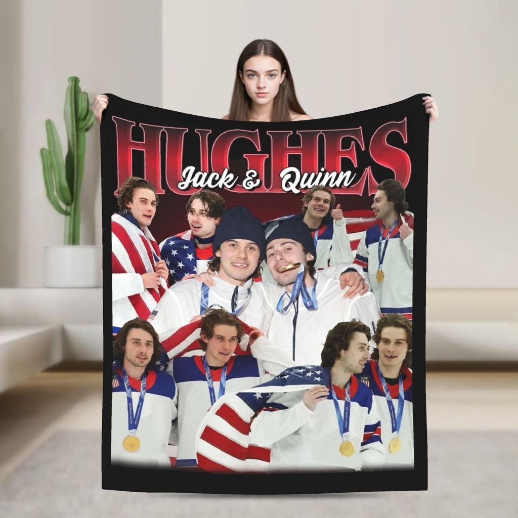 Jack Hughes USA Gold Medal Hockey Blanket Flannel Textile Decor Multi-function Warm Throw Blanket for Bedding Car Bedspread