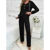 Women's Home Wear Set Casual Fashion Pit Strip Brushed Long-sleeved Hooded Button T-shirt Trousers