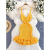 Summer Wear Dress Women's Fashion Ins Sexy Low-Cut Cutout Sling Slim Fit Ruffled Sheath Knitted Dress