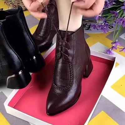 Модные короткие женские ботинки из натуральной мягкой кожи на среднем толстом каблуке с тиснением, заостренные ботинки, детская хлопковая обувь, женская зимняя бархатная мягкая подошва