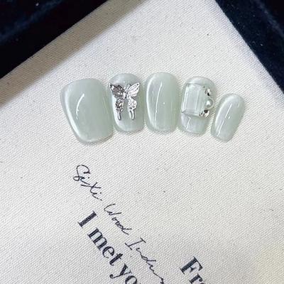 Чисто ручная работа Фототерапия Wear Nail Таблетки Mint Fairy Wear Nail Готовый продукт Многоразовые патчи для ногтей