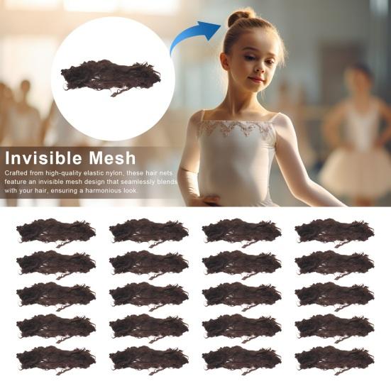 20Pcs Ballet Buns Hair Net with U-Shaped Pins Ultra-thin Invisible Breathable Stretchy Nylon Women Girls Hairbun Elastic Edge Mesh Cover