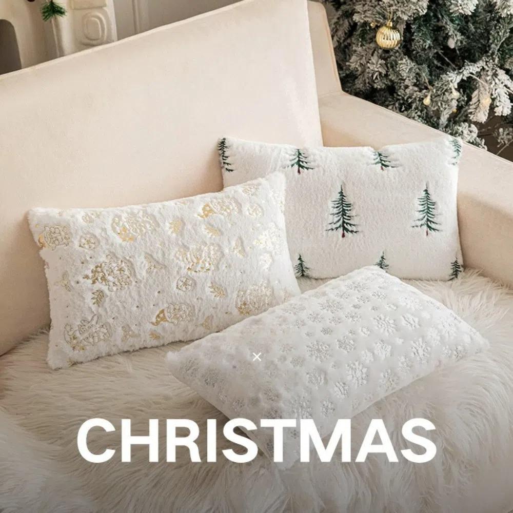 Christmas Tree Pattern Throw Pillow Cover Cozy Pillow Case Soft Fluffy Pillowcase