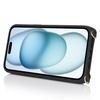 For iPhone 15 Case PU Leather+TPU Phone Cover with Ring Zipper Pocket Card Holder