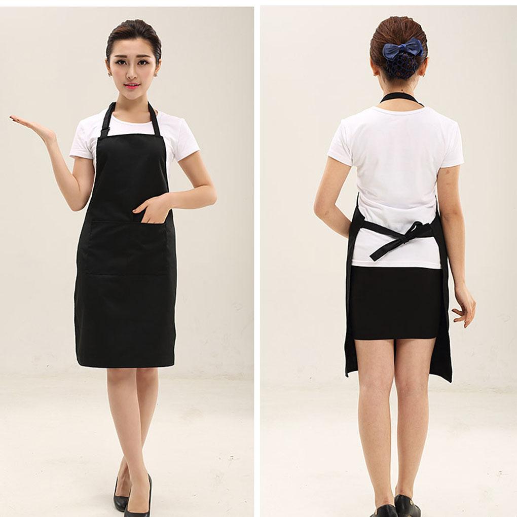 Polyester Cotton Apron Portable Free Size Solid Color Dual Pocket Washable Reusable Home Cooking Aprons Accessories