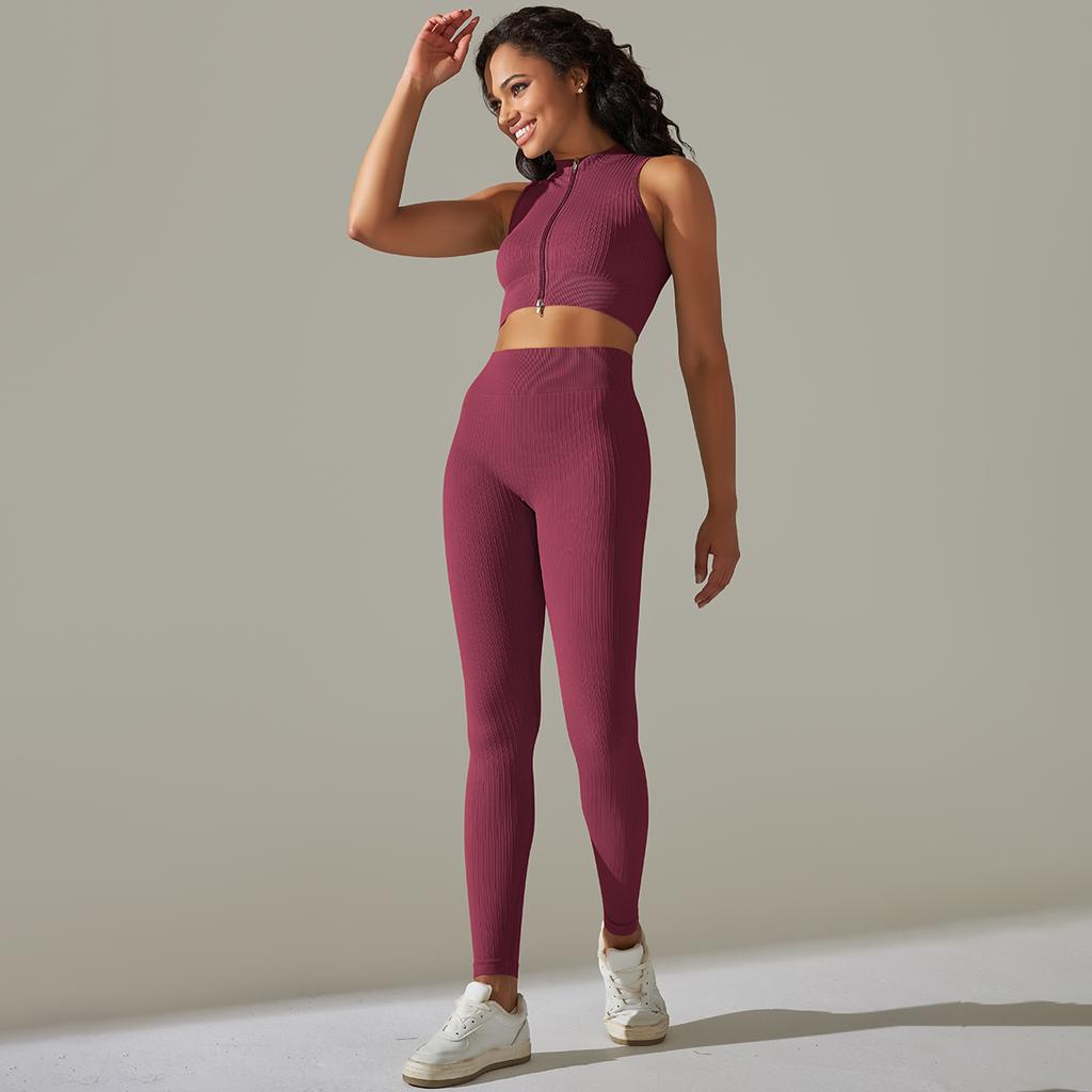 Nessaj Бесшовный жилет на молнии, спортивная одежда, женский комплект для йоги, леггинсы для тренажерного зала, пуш-ап, женская одежда для фитнеса, тренировочная одежда