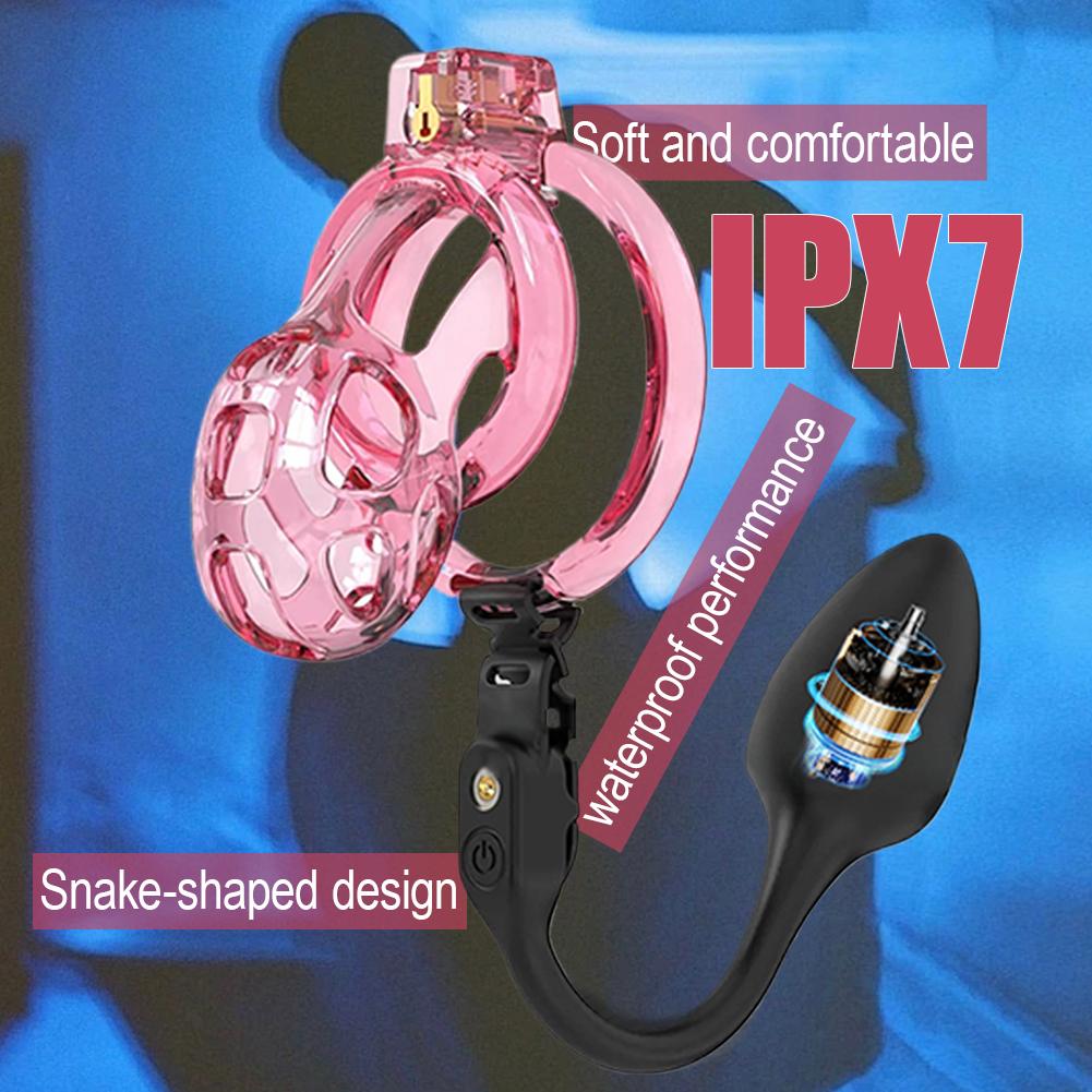 Мягкая клетка целомудрия с анальной пробкой, вибратор с дистанционным управлением, анальная пробка, секс-игрушка для пары, мужчины, кобра, уретральный замок с катетером