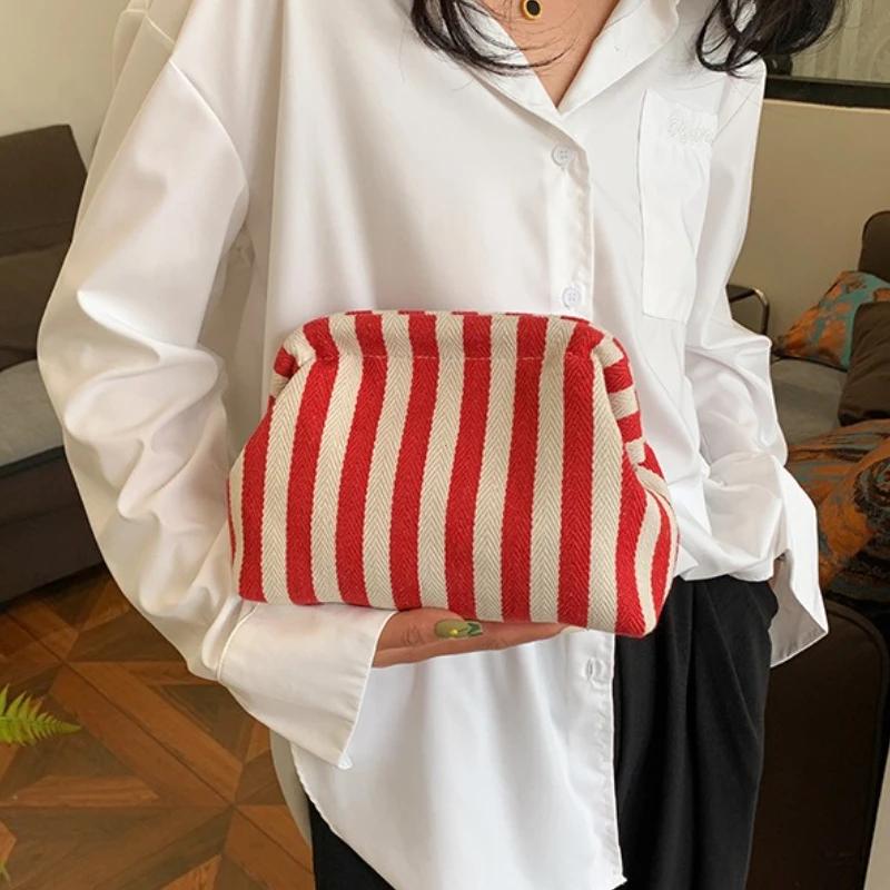 Летняя плетеная крючком полосатая женская сумка-тоут большой вместимости, вязаная пляжная вечерняя сумка, повседневная женская сумка-облако с цветовыми блоками, нишевая