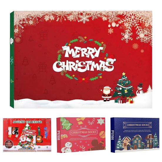 Носочный адвент-календарь 2025 24 дня Рождественский календарь обратного отсчета 12 пар Праздничный сюрприз Хлопковые носки Подарки для мужчин и женщин