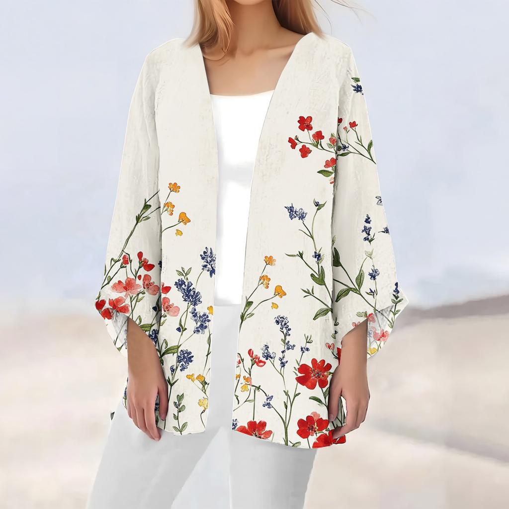 Women's Casual And Fashionable Printed Lightweight Mid Length Jacket Cardigan Cardigan
