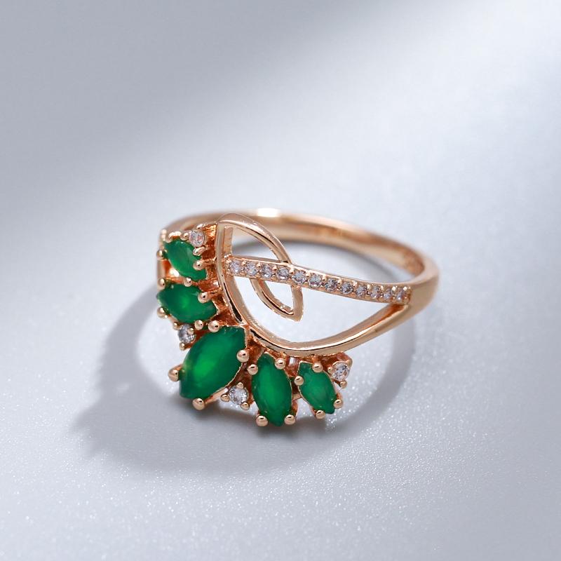 Женское винтажное кольцо Kinel из розового золота с зеленым цирконом, уникальный дизайн, свадебные украшения для невесты