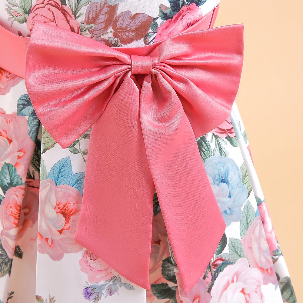 Платье принцессы с бантом и цветочным принтом в европейско-американском стиле для девочек