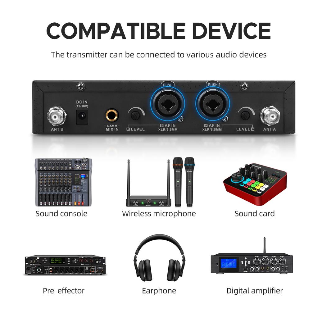 Debra ER-480 UHF Professional Wireless In-Ear Monitor System, UHF Frequency 500-700MHz, Range 50m, for Stage, Small Concerts
