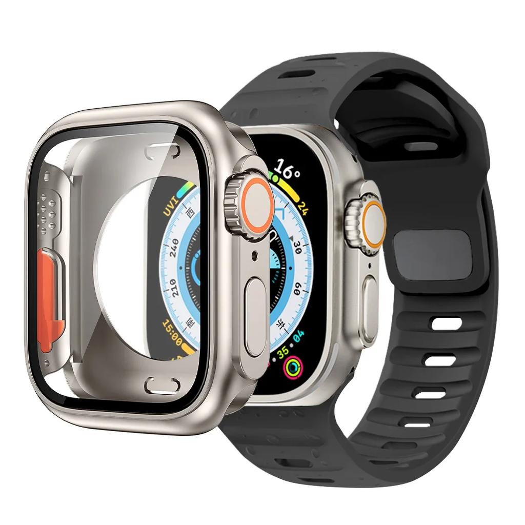 Чехол+Ремешок Для Apple Watch Ремешок 45мм 44мм 41 42 46мм Умный Силиконовый Браслет Iwatch Серия 5 6 Se 7 8 9 10 Заменить на Ультра Чехол