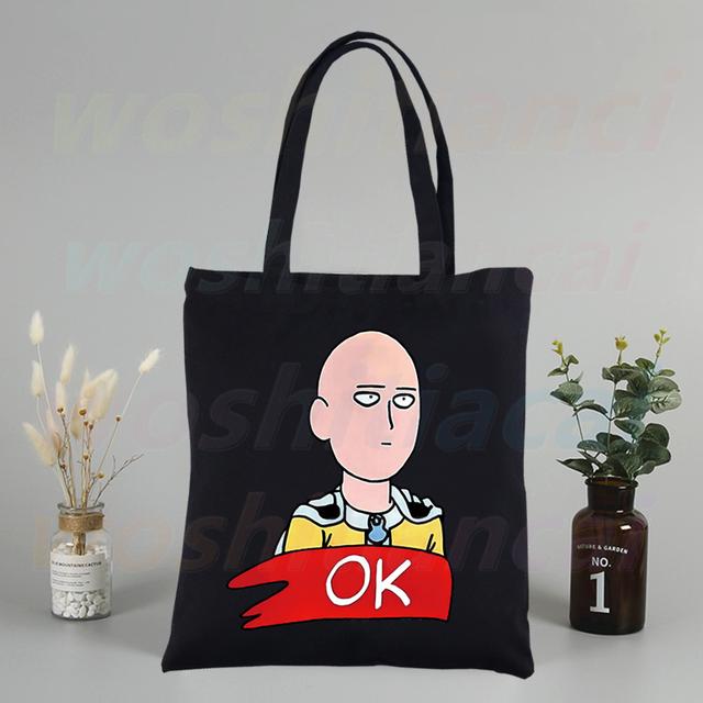 Холщовые сумки на плечо в стиле аниме One Punch Man, большая вместительная сумка Genos Saitama Sensei, сумка для колледжа, черная сумка для покупок