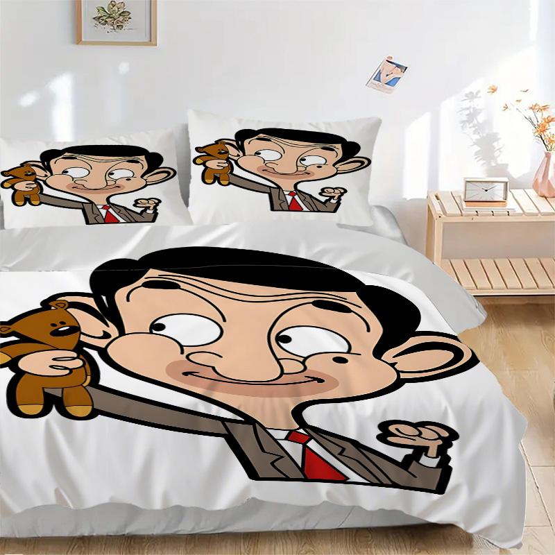 Mr Bean'S Adventure Print 3Pcs Bedding Setduvet Cover With 2 Bedropillowcase Home Birthday Gift