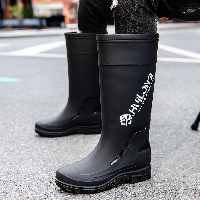 New Tall Men's Water Boots, Velvet Warm Rain Boots, Fishing Sea Waterproof Rain Shoes, Kitchen Long Water Shoes