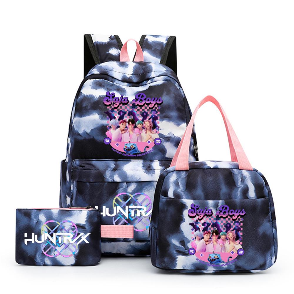 3Pcs/set Anime Cute Kpop Printed Backpack with Lunch Bag Pencil Case for Teenager Girl Boy Bookbag Large Capacity Waterproof Travel Bag Kid Gift